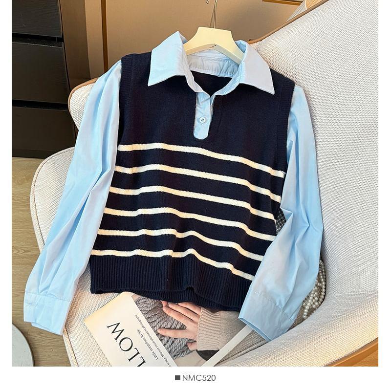 Mock Two-Piece Striped Polo Shirt Product Image