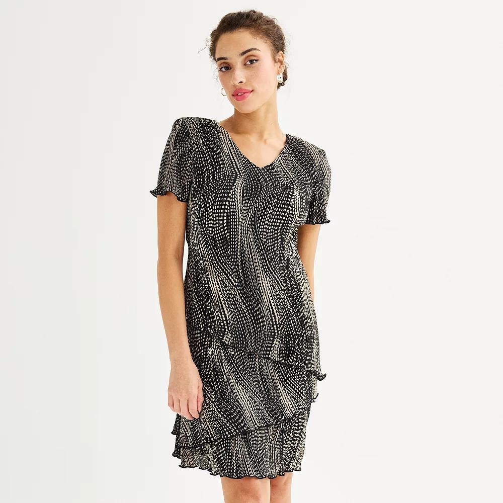 Women's Connected Apparel V-Neck Tiered Mini Dress, Size: 4, Camel Product Image