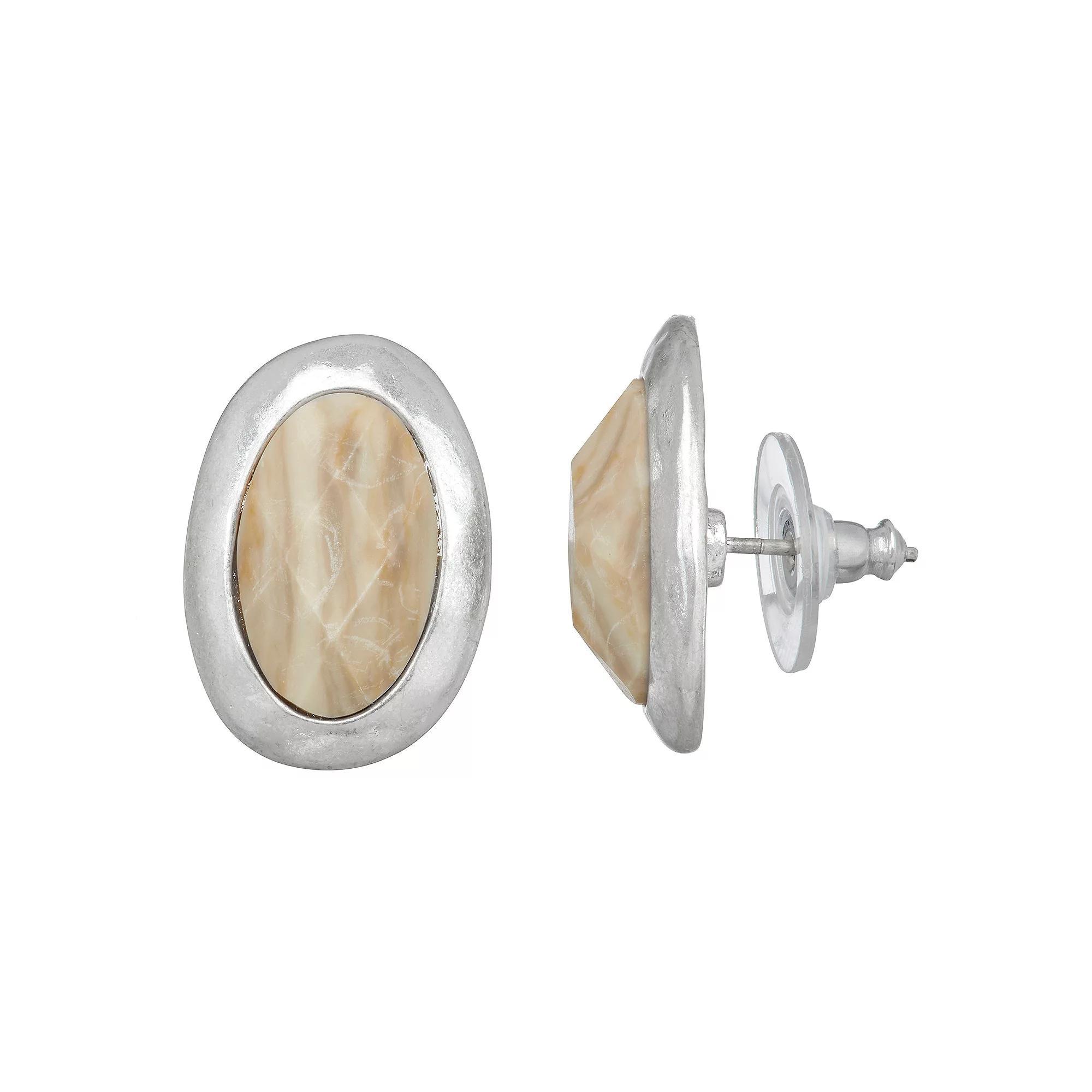 Bella Uno Jasper Stud Earrings, Womens, Silver Tone Product Image