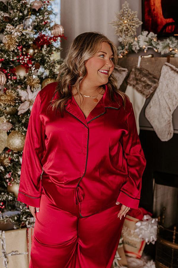 Feeling Luxurious Satin Pajama Top in Red Curves Product Image