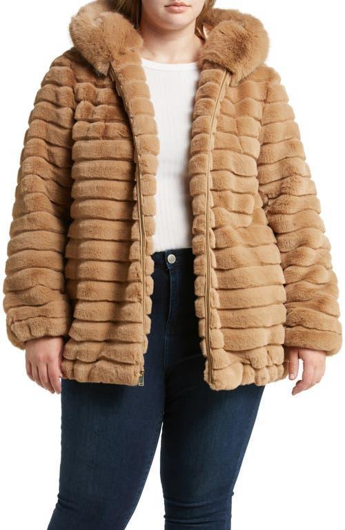 Plus Size Gallery Hooded Faux-Fur Zip-Up Jacket, Womens Ivory Product Image