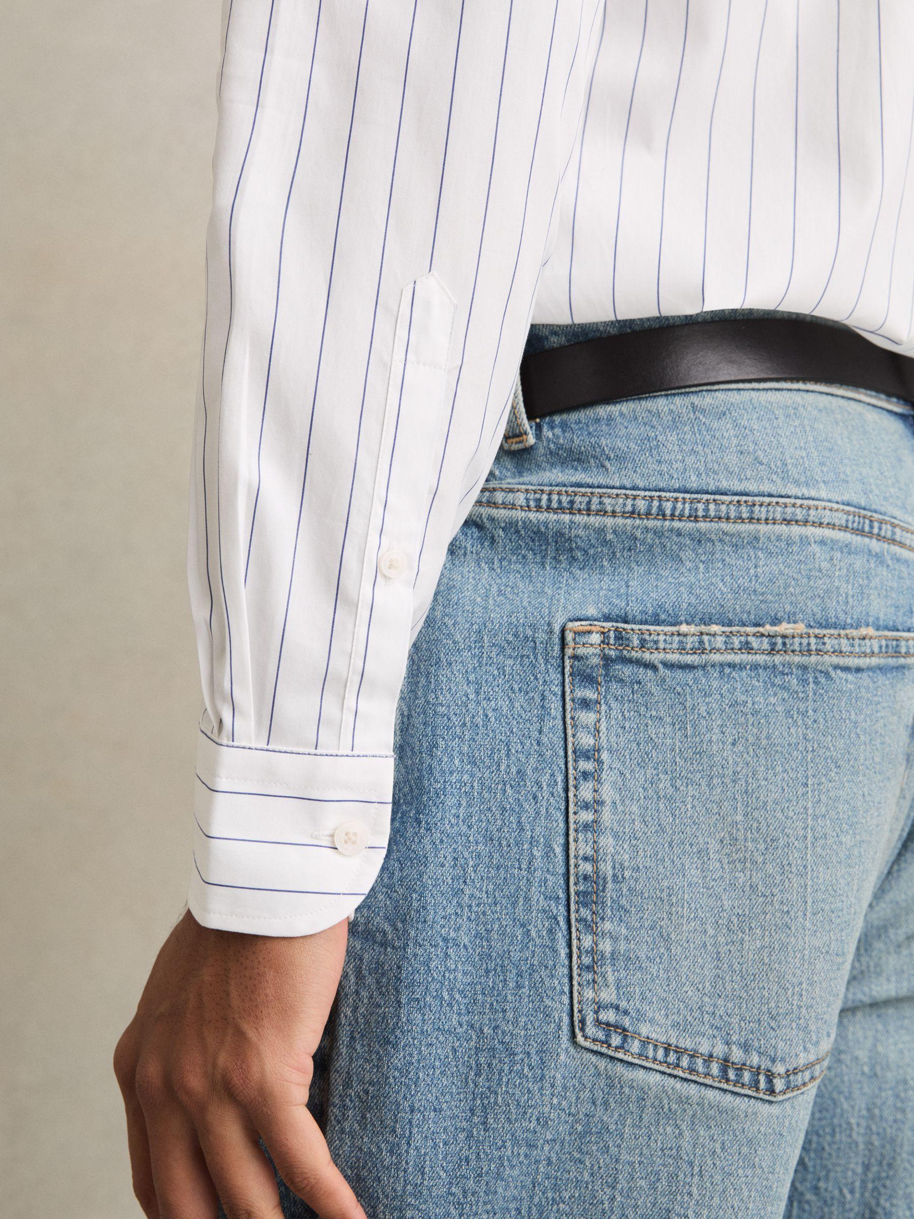 Cotton Cutaway-Collar Stripe Shirt in Blue/White Product Image
