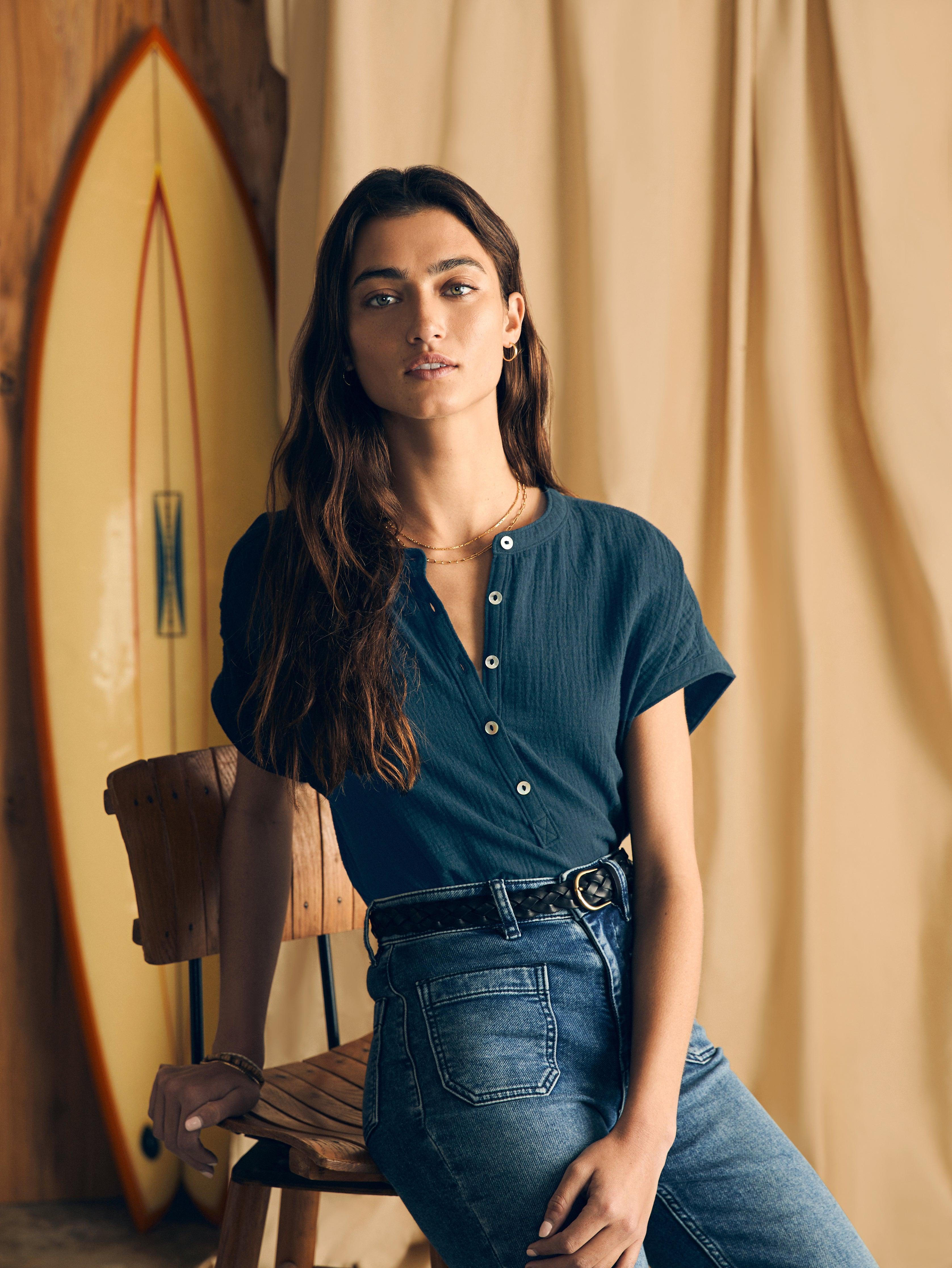 Dream Cotton Gauze Desmond Top - Navy Female Product Image