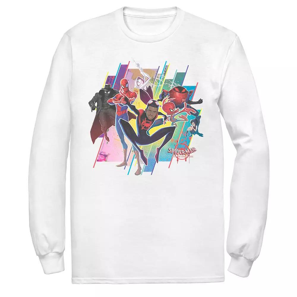 Men's Marvel Spider-Man Spiderverse Colorful Group Long Sleeve Graphic Tee, Size: Medium, White Product Image