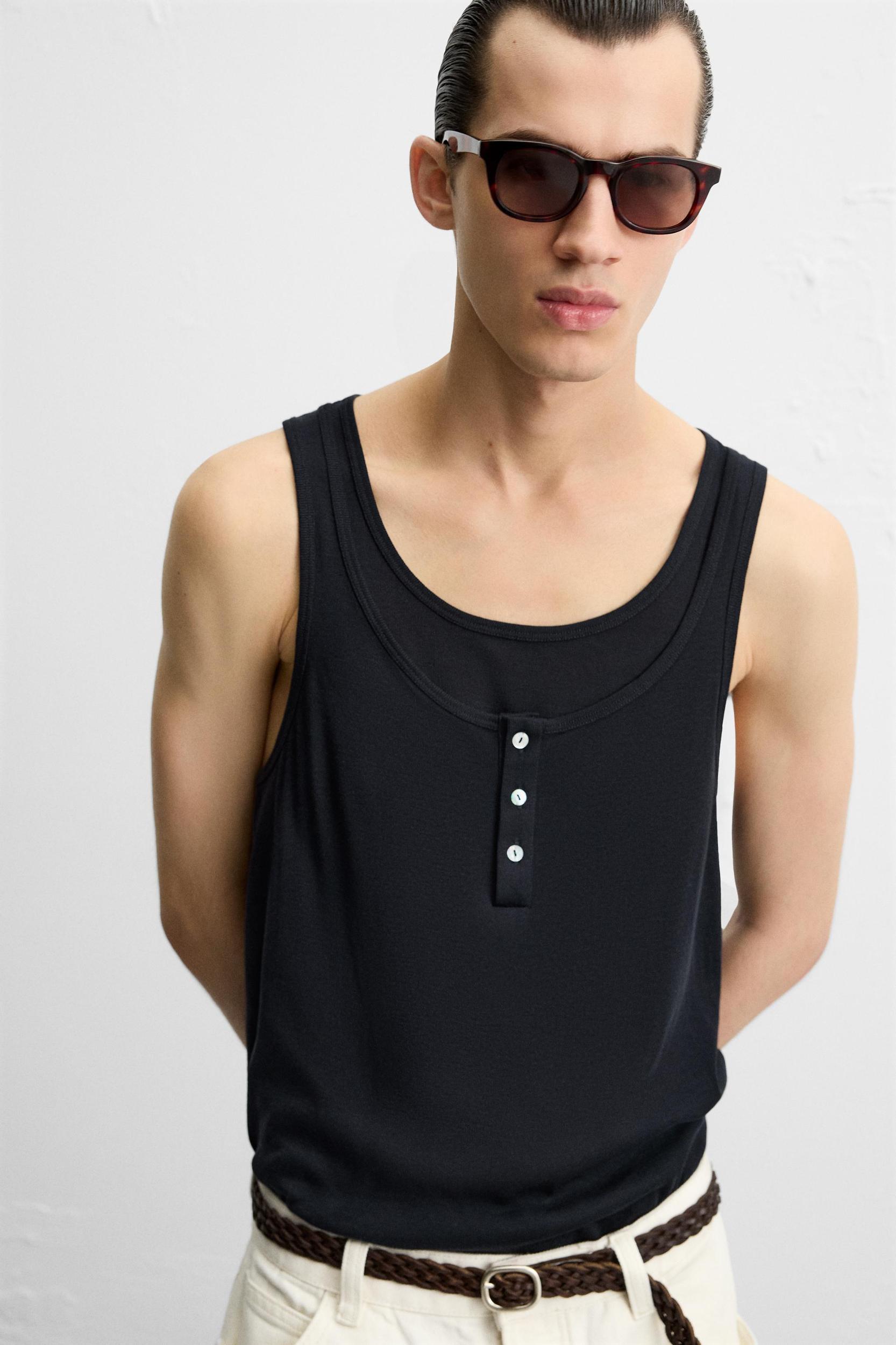 DOUBLE NECK BUTTON TANK TOP Product Image