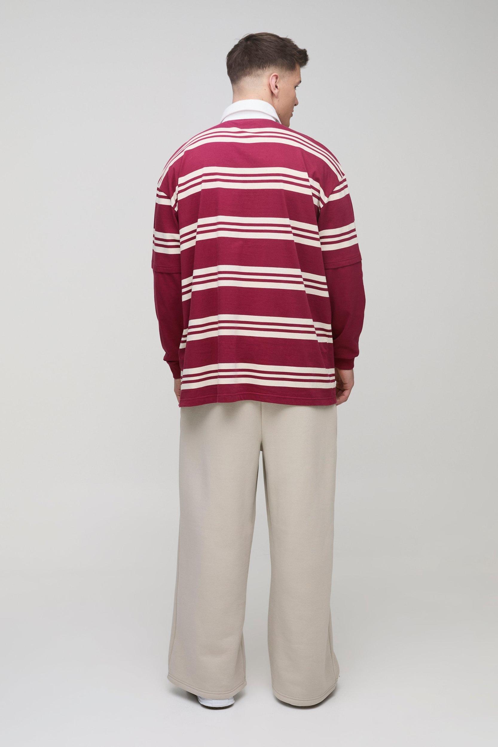 Tall Oversized Embroidered Faux Layer Stripe Polo | boohooMAN USA Product Image