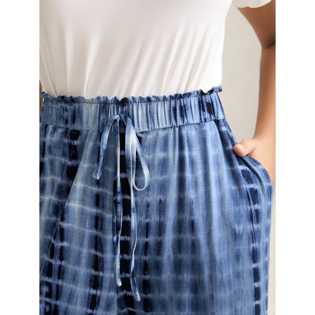 Plus Size Tie-Dye Wide-Leg Pants Women Indigo Casual Wide Leg Mid Rise Everyday-Casual Pants BloomChic 14-16/1X Product Image