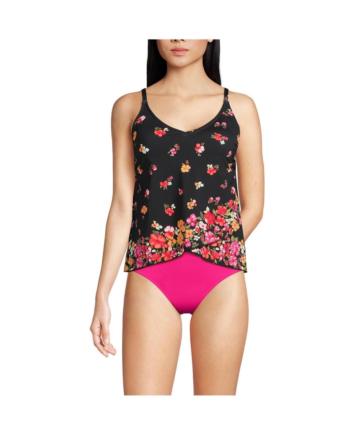 Women's Lands' End Chlorine Resistant Tulip Hem Tankini Swimsuit Top, Size: Medium, Black Floral Border Product Image