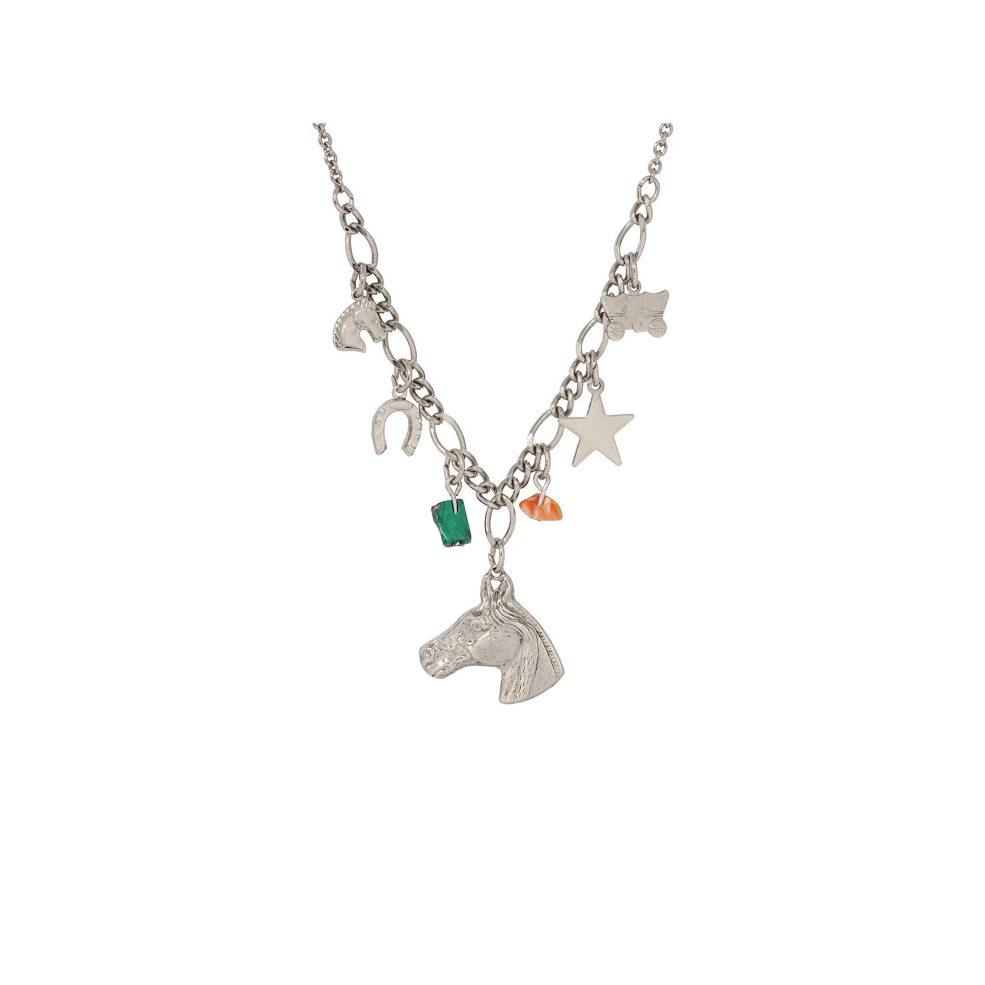 1928 Silver Tone Horse Charm Necklace, Womens, Gray Product Image