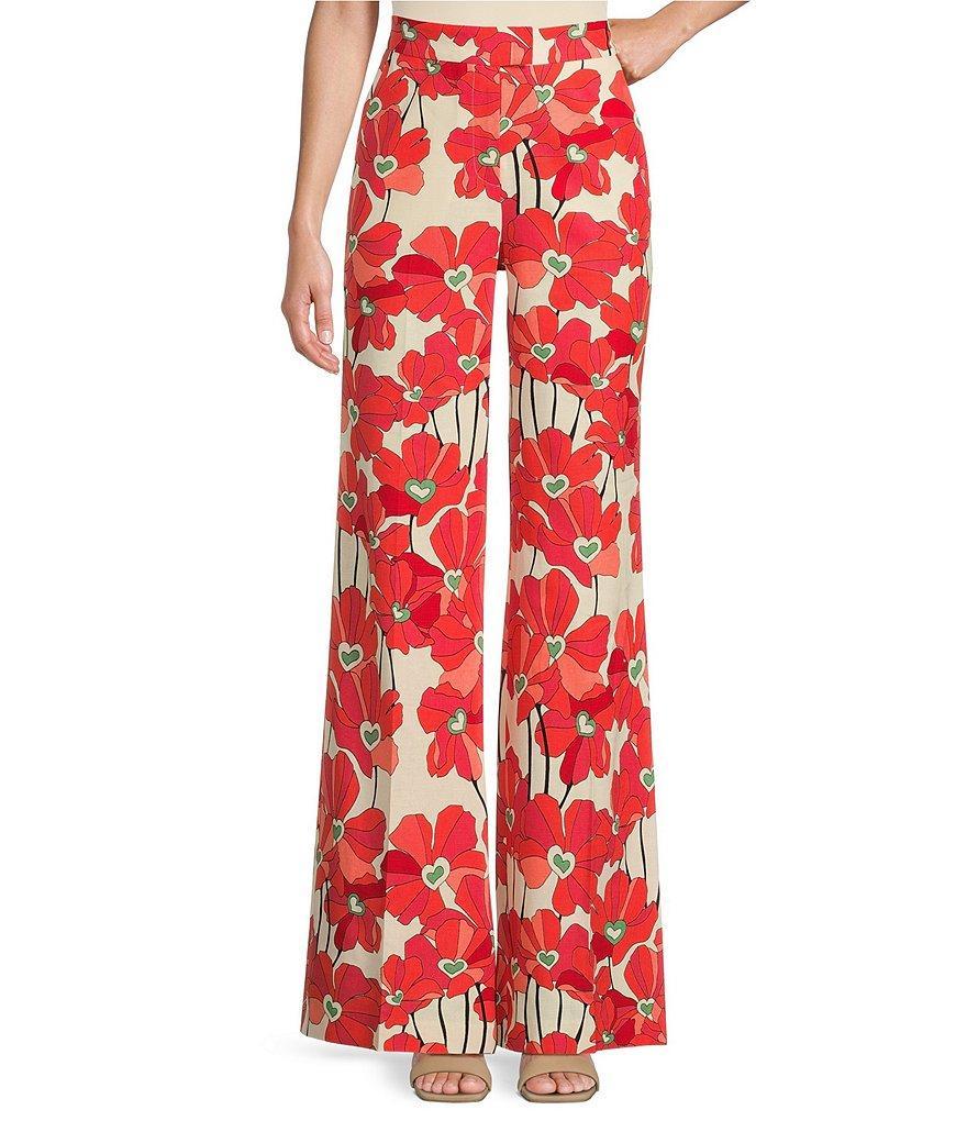 Tara Jarmon Primavera Linen Blend Floral Print Flat Front Straight Leg Pants Product Image