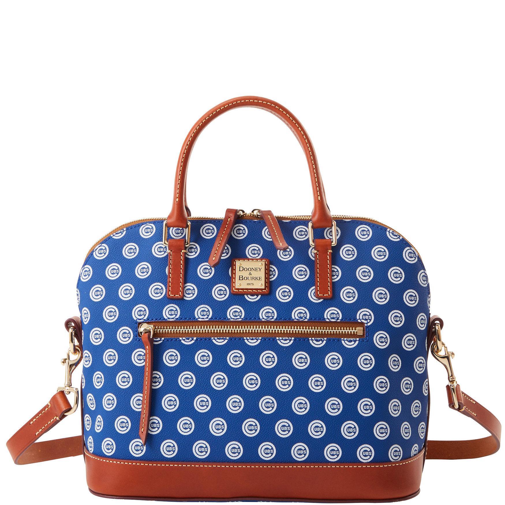 Dooney & Bourke Womens MLB Cubs Domed Zip Coated Cotton Satchel Bag in Blue Product Image