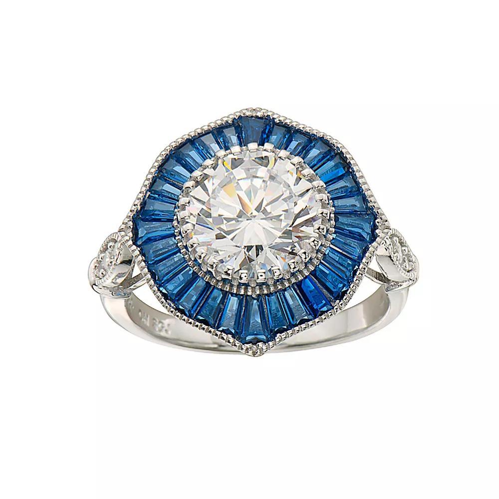 Sterling Silver Cubic Zirconia Baguette Cocktail Ring, Womens Product Image