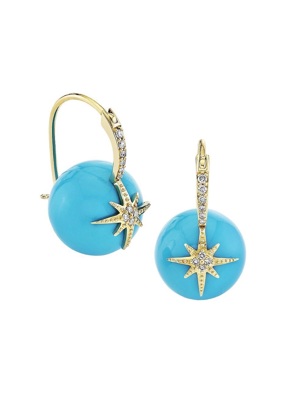 Starburst Turquoise Bead Earrings with Diamonds Product Image