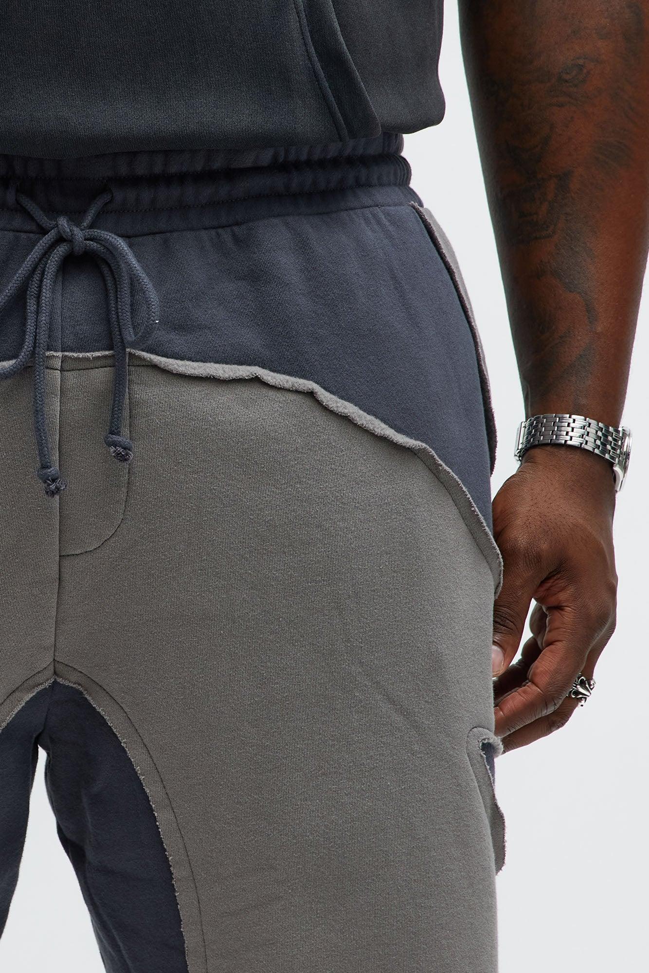 Patchwork Baggy Sweatshort - Grey Product Image