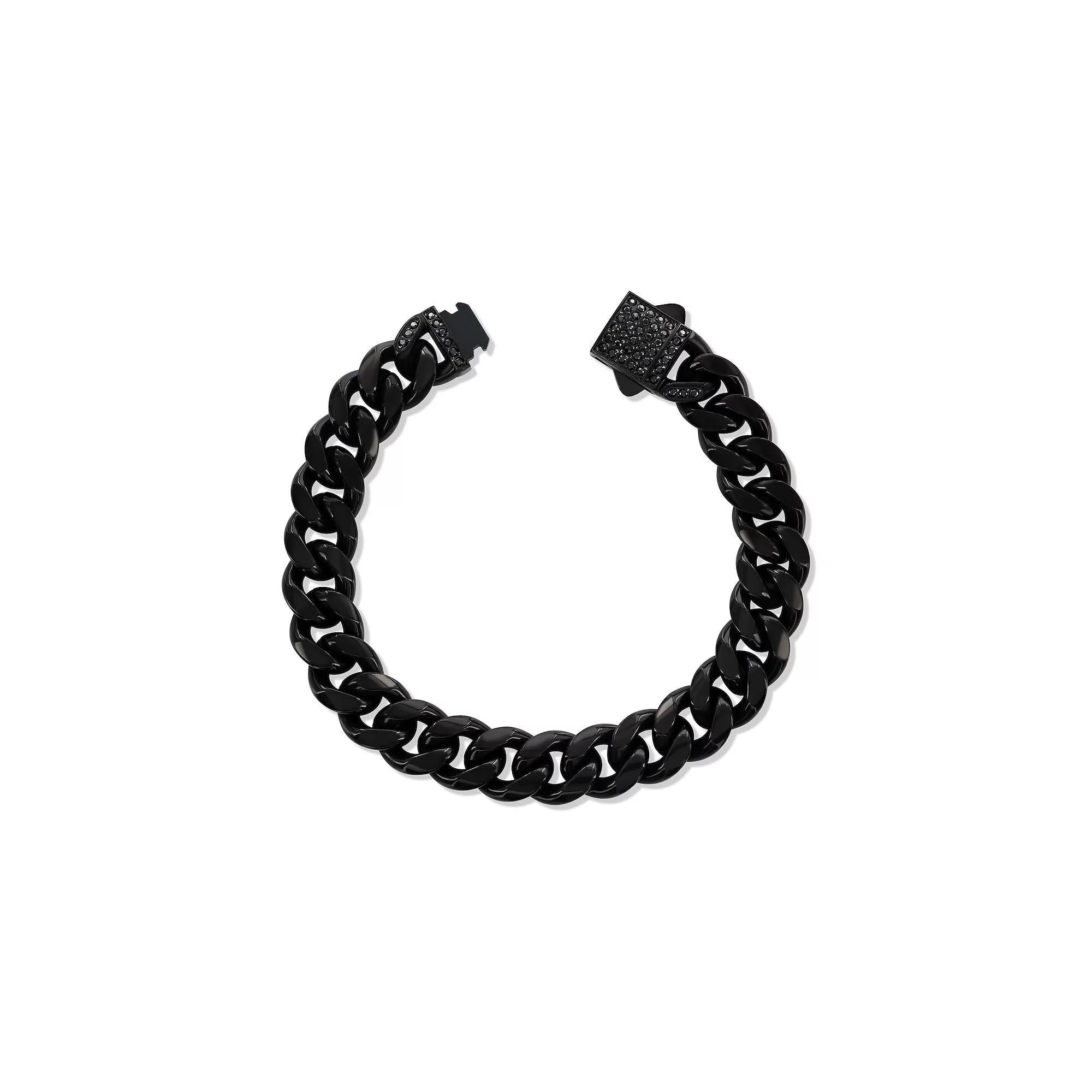 Men's Metallo Stainless Steel 12 mm Miami Cuban Cubic Zirconia Lock Bracelet, Size: 8.5", Black Product Image