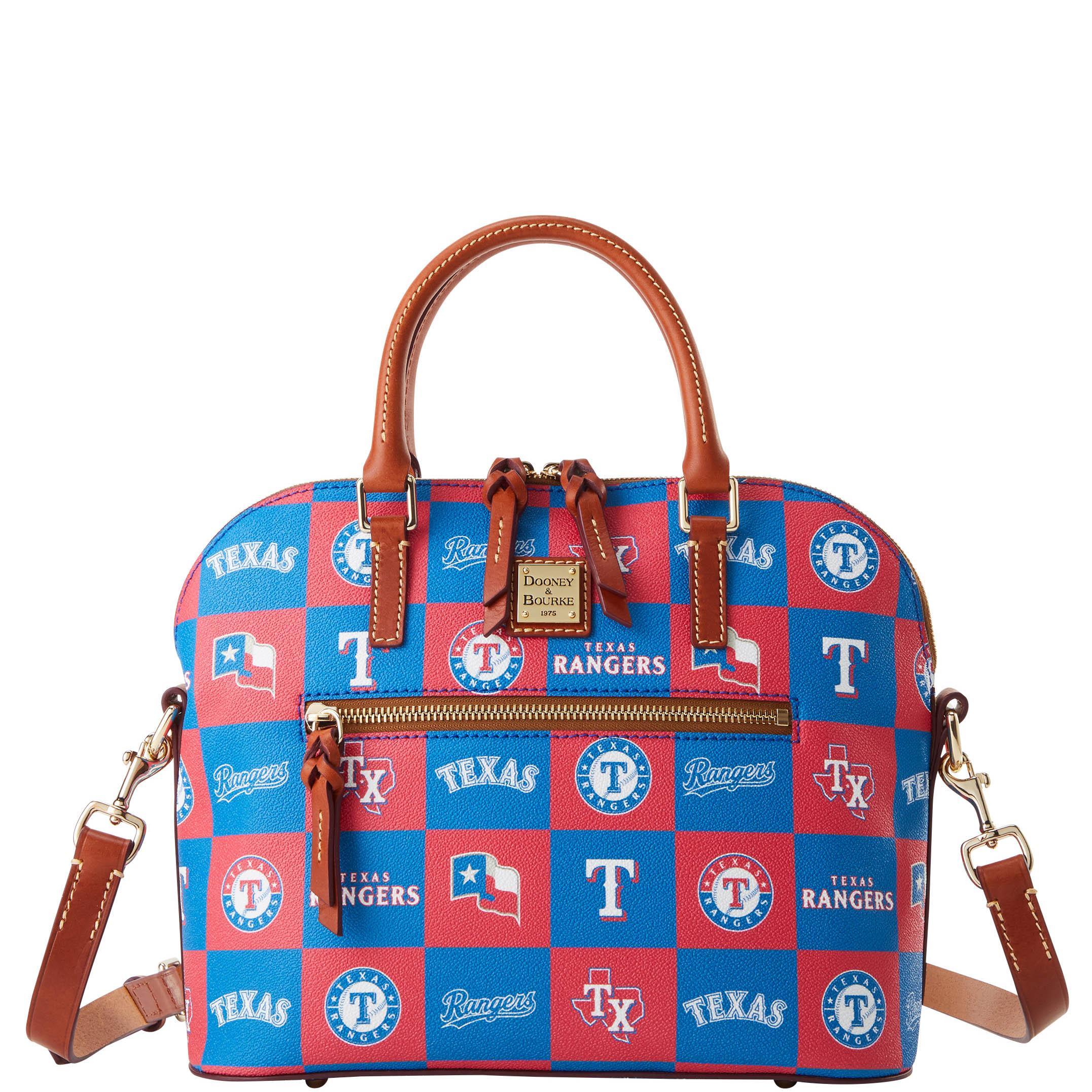 Dooney & Bourke Womens MLB Rangers Domed Zip Coated Cotton Satchel Bag in Blue Product Image