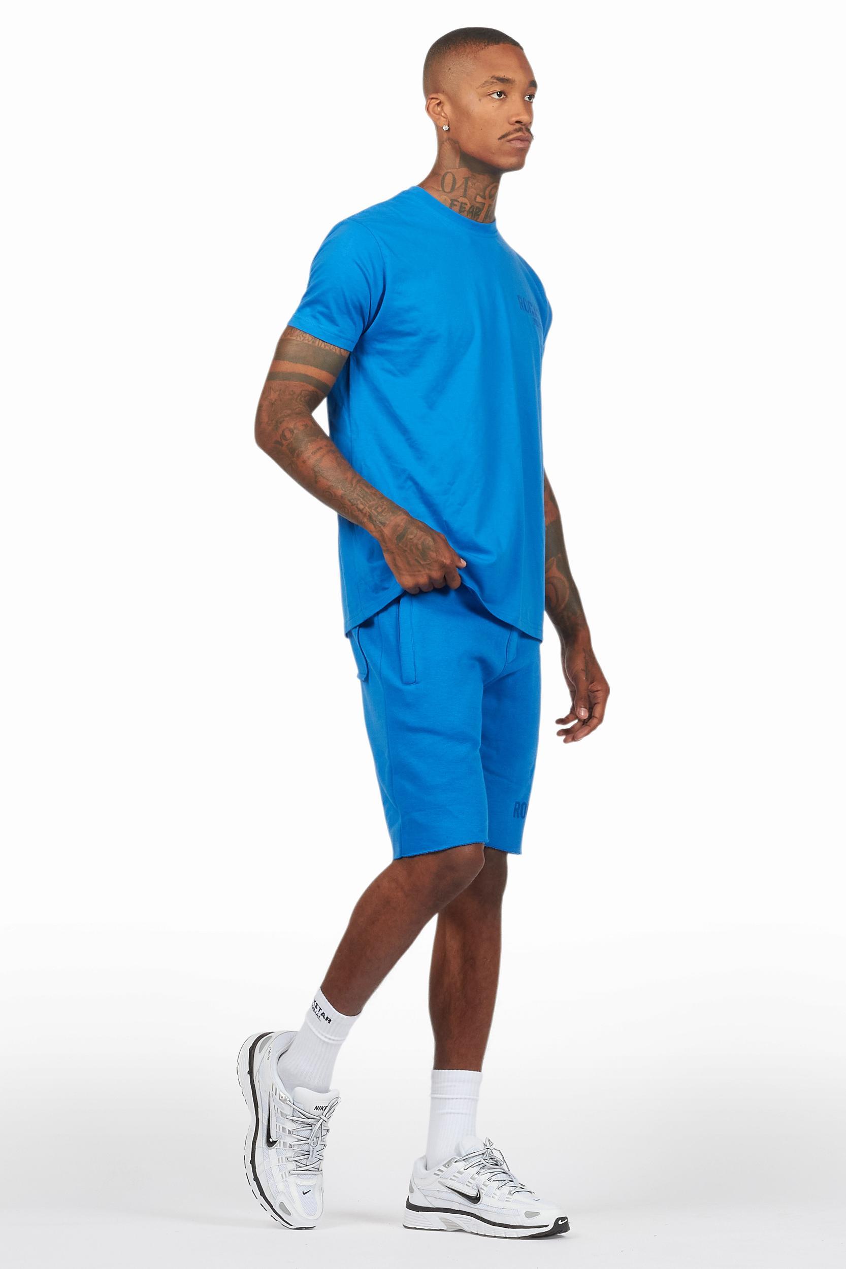 Sana Royal Blue T-Shirt/Raw Edge Short Set Male Product Image
