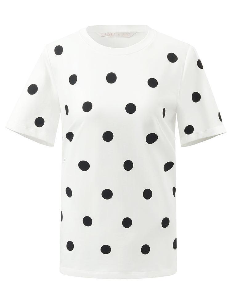 Polka Dots Print Round Neck Women T-Shirt Product Image