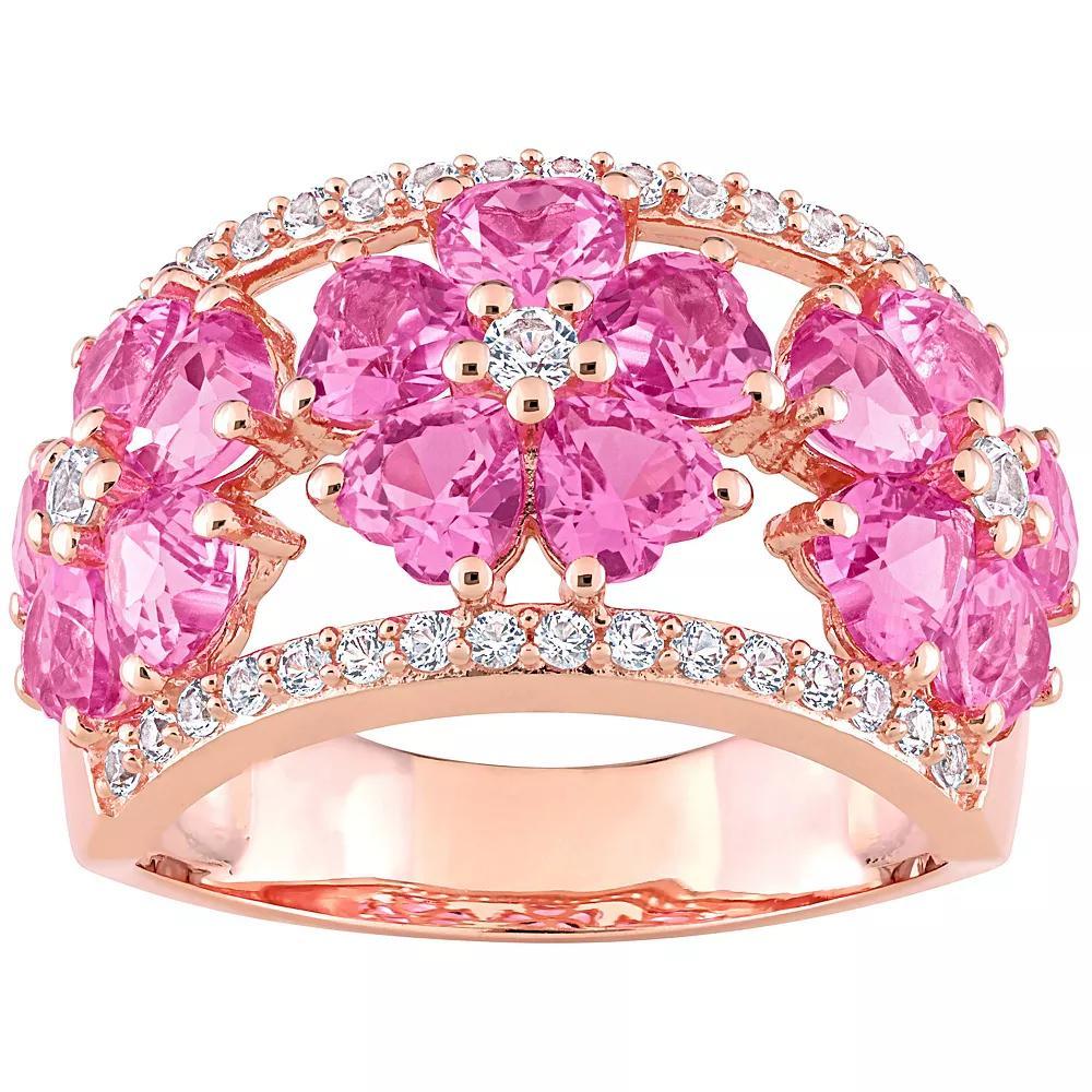 Stella Grace 18k Rose Gold Over Silver Lab-Created Pink & White Sapphire Floral Ring, Womens, 18k Rose Gold Plated Product Image