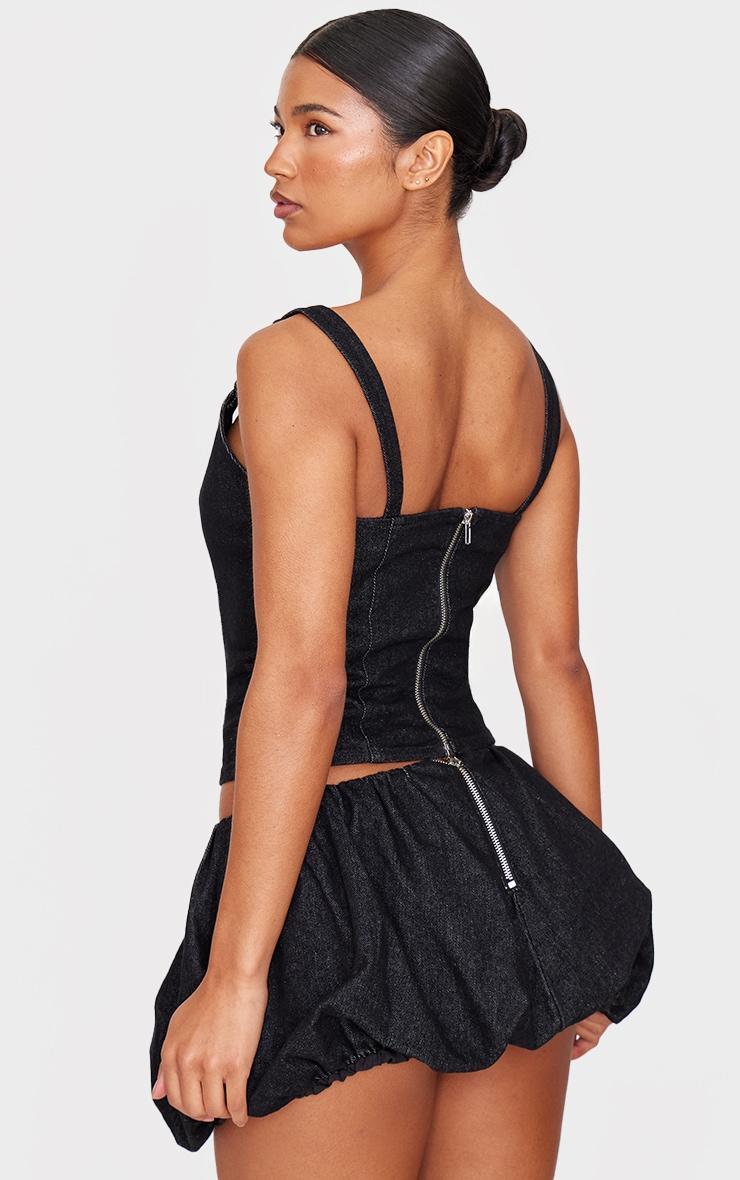 Black Diamante Chain Detail Strappy Denim Top Product Image