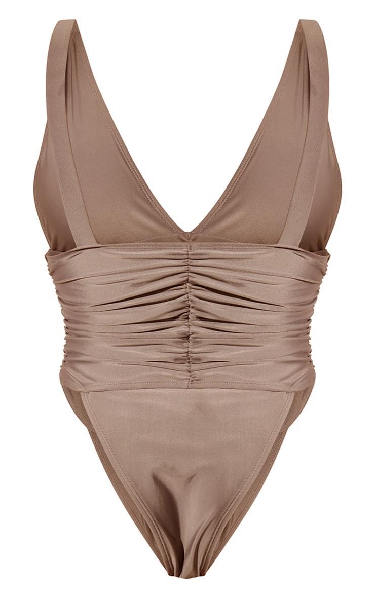 Stone Ruched Waist High Leg Plunge Swimsuit Product Image