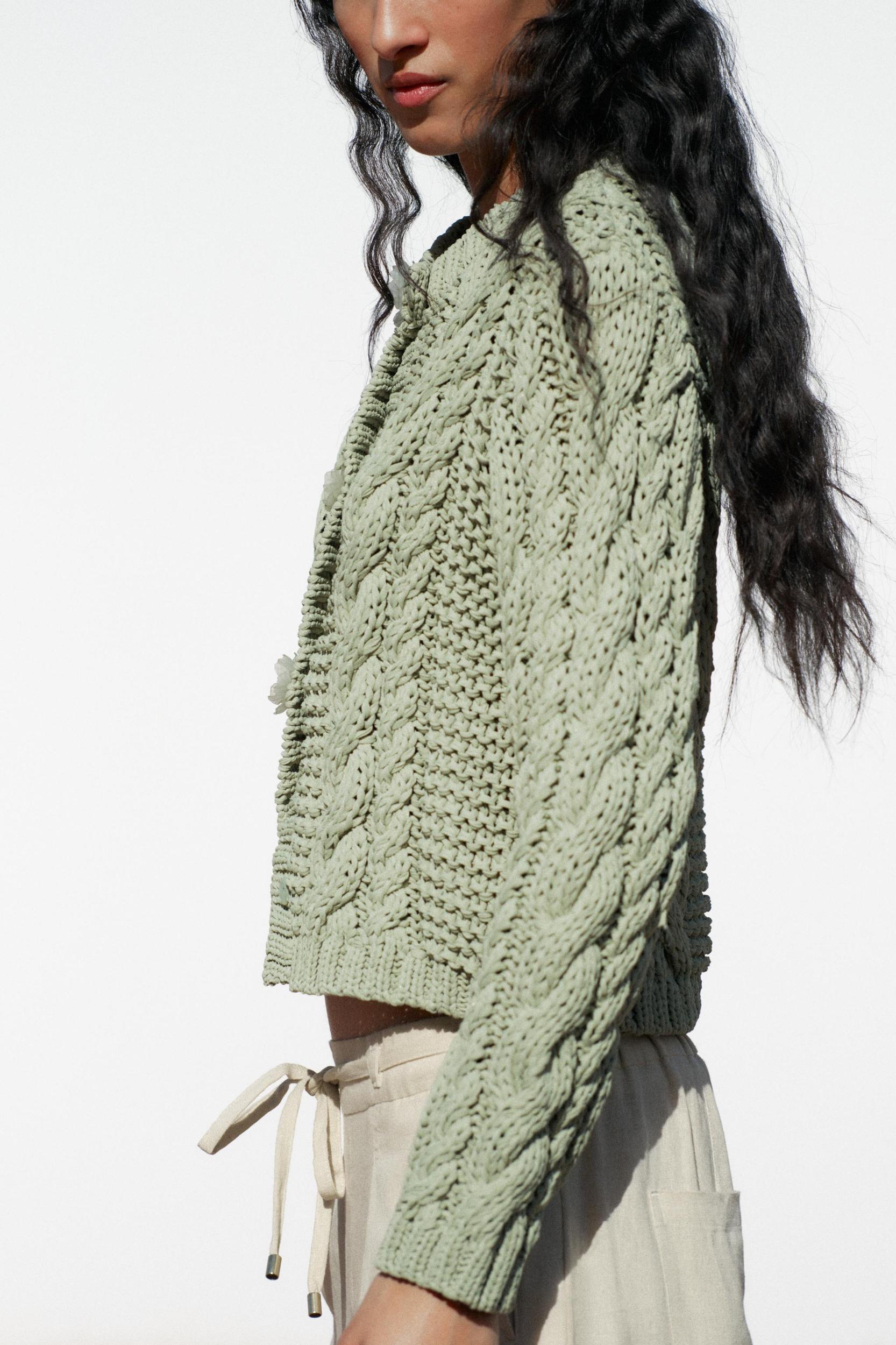 KNIT JACKET WITH FLOWER BUTTONS Product Image