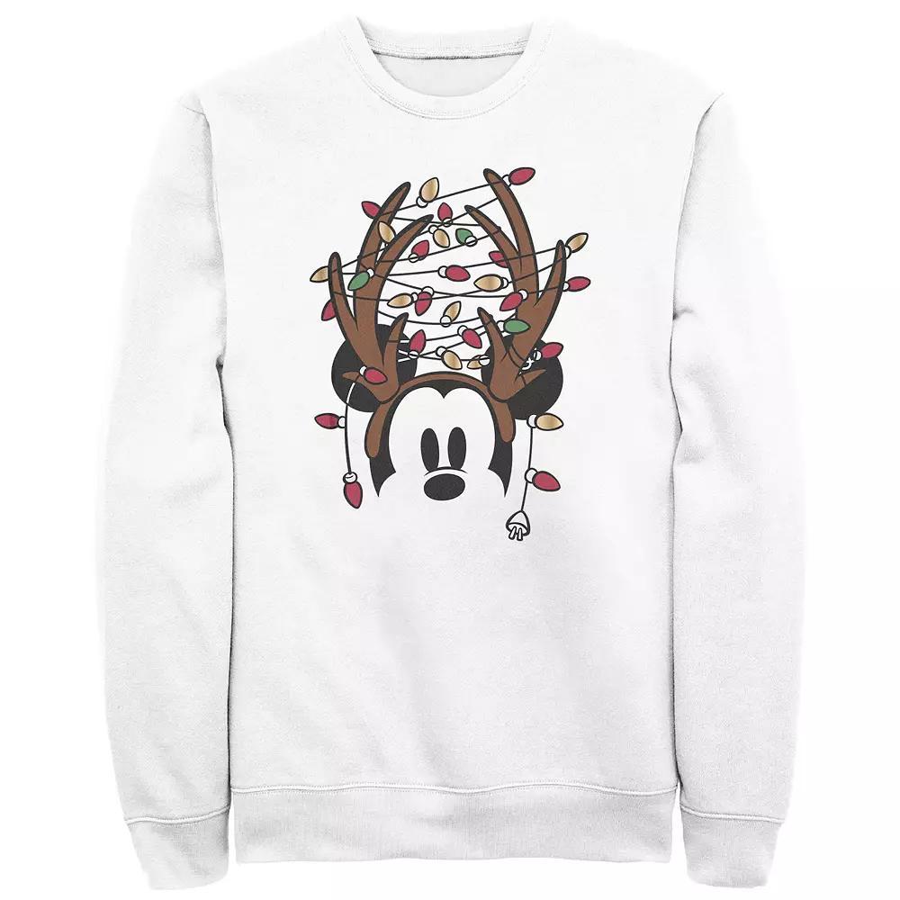 Disney's Mickey Mouse Men's Antlers With Christmas Lights Fleece, Size: Medium, White Product Image