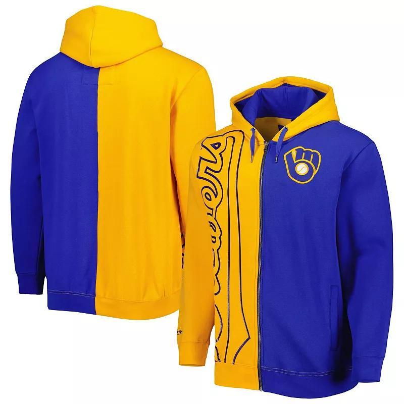 Men's Mitchell & Ness Gold/Royal Milwaukee Brewers Fleece Full-Zip Hoodie, Size: Small Product Image