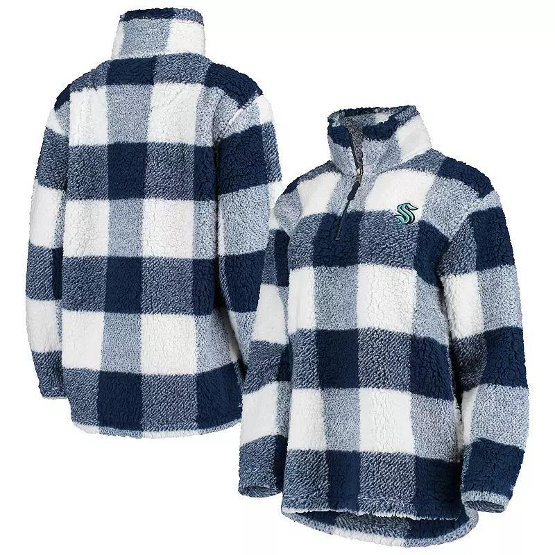 Women's G-III 4Her by Carl Banks Deep Sea Blue/White Seattle Kraken Plaid Sherpa Quarter-Zip Jacket, Size: Medium, Krk Blue Product Image