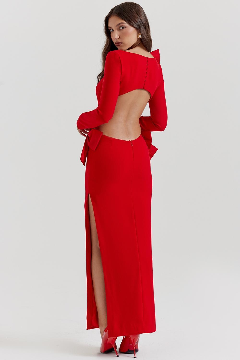 Lavele Red Bow Maxi Dress Product Image