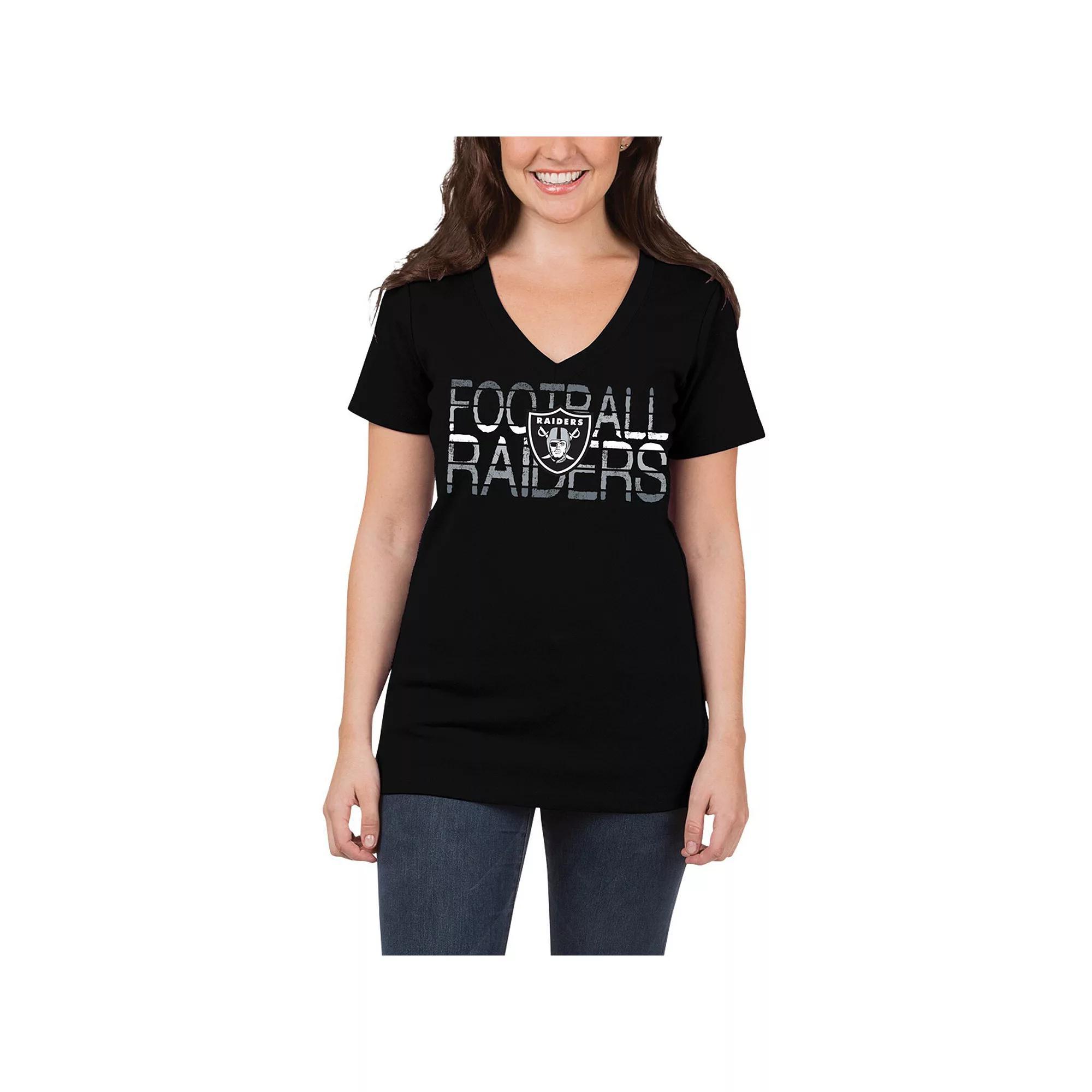 Las Vegas Raiders 5th & Ocean by New Era Women's Lounge V-Neck T-Shirt - Black, Size: Small, Lvr Black Product Image