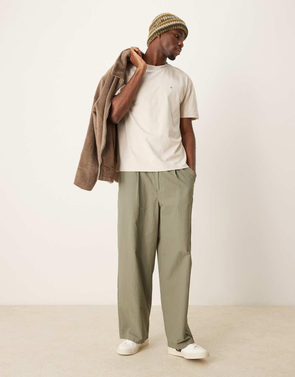Calvin Klein neck logo T-shirt in beige Product Image