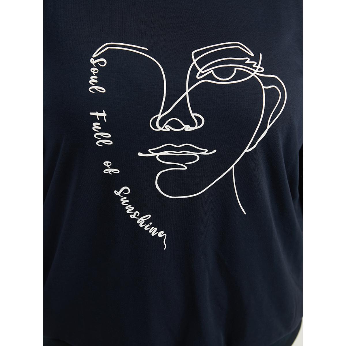 Plus Size Art Figure Elastic Cuffs Crew Neck Sweatshirt Women Indigo Casual Elastic cuffs Dailywear Sweatshirts BloomChic 26/4X Product Image