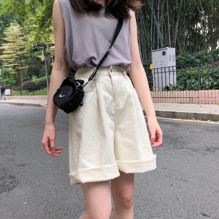 Denim Wide-Leg Shorts Product Image