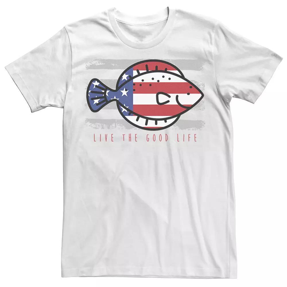 Men's Live The Good Life American Flag Fish Tee, Size: 3XL, White Product Image