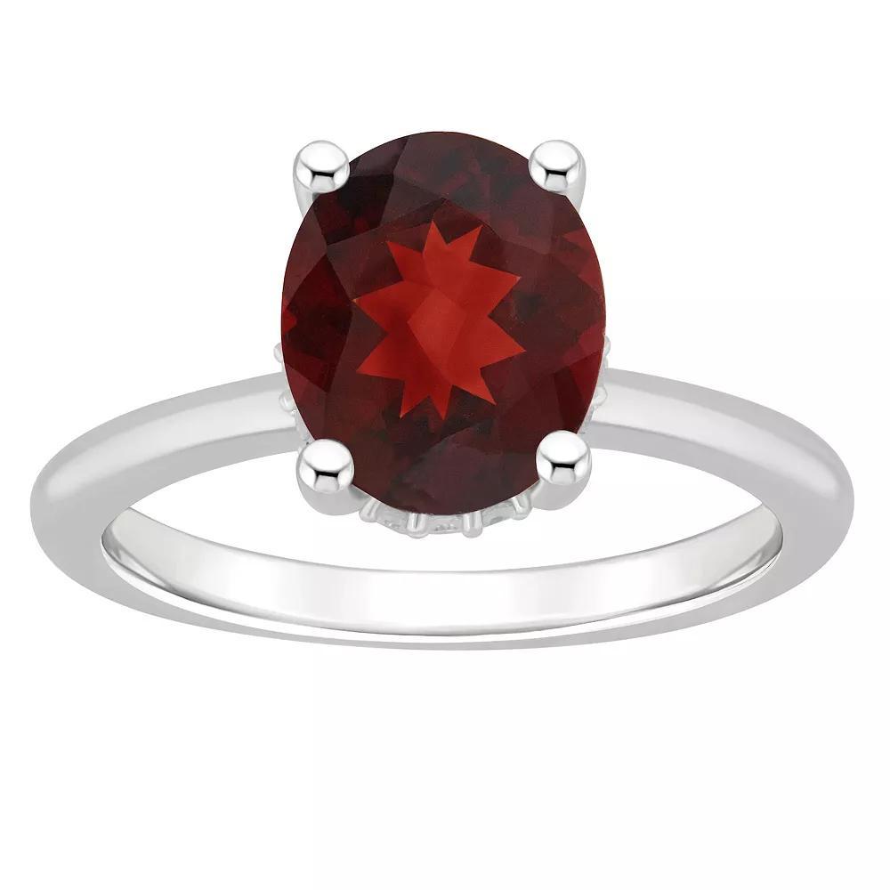 Alyson Layne Sterling Silver 10 mm x 8 mm Oval Gemstone & Diamond Accent Ring, Women's, Red Product Image