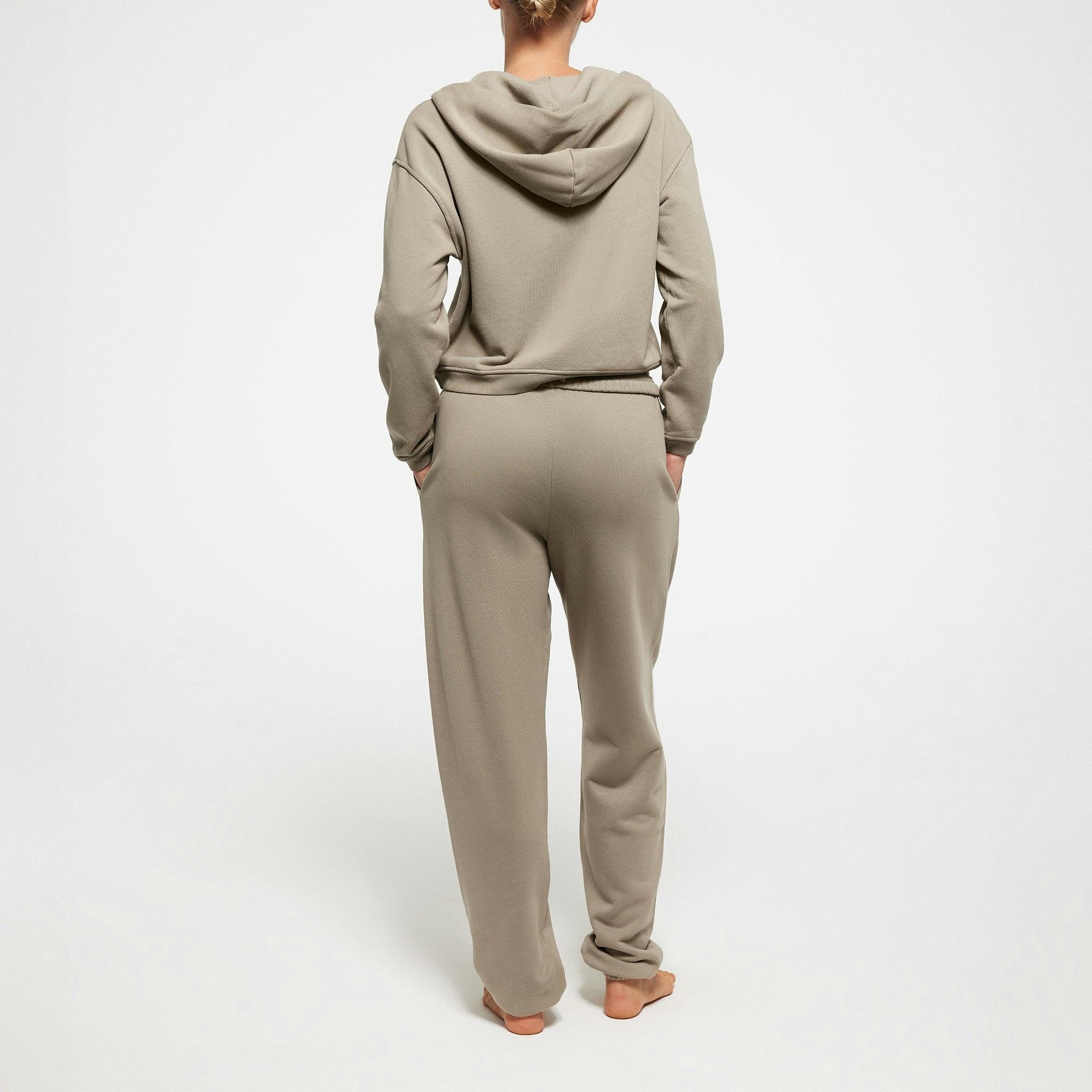 FRENCH TERRY SHRUNKEN ZIP UP HOODIE | TAUPE Product Image