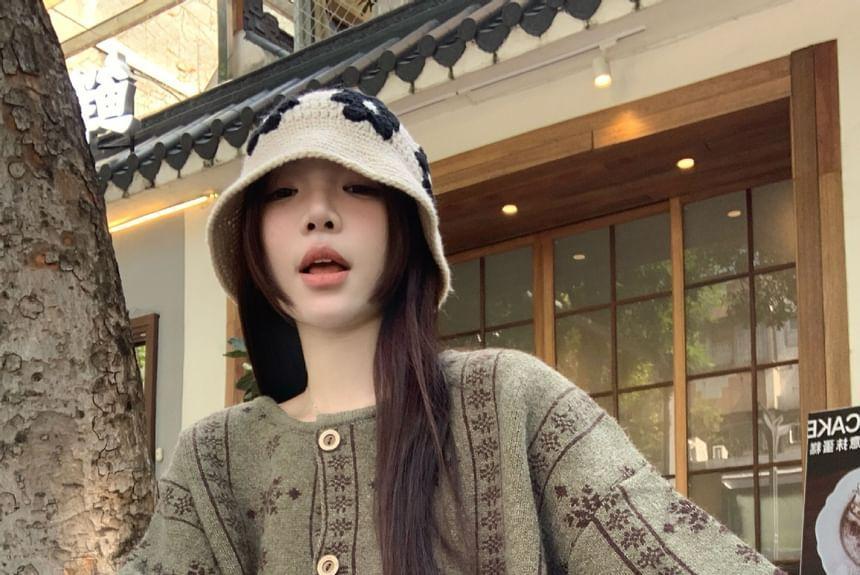 Round Neck Patterned Cardigan Product Image