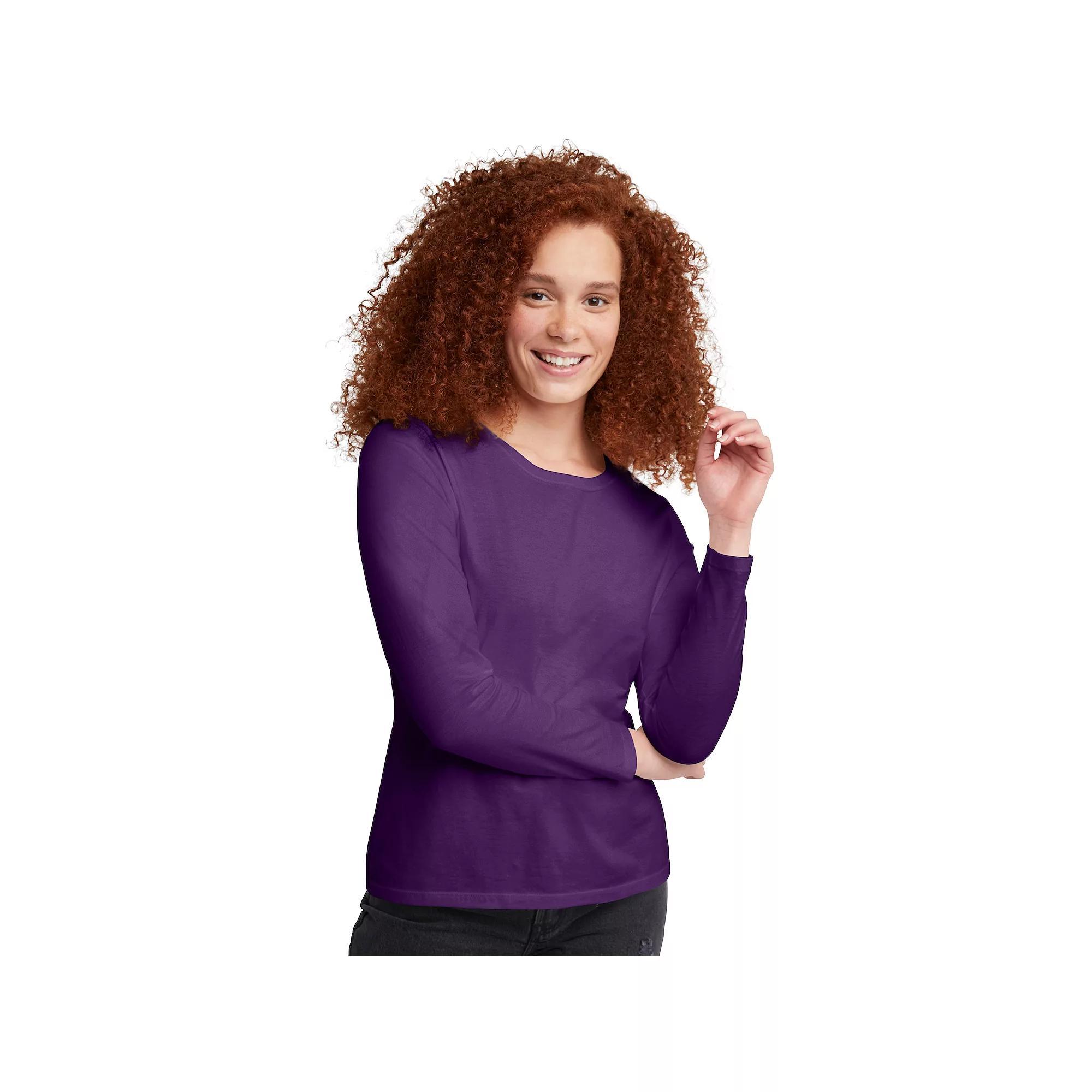 Women's Hanes® Originals Long Sleeve Crewneck Tee, Size: Medium, Purple Splendor Product Image