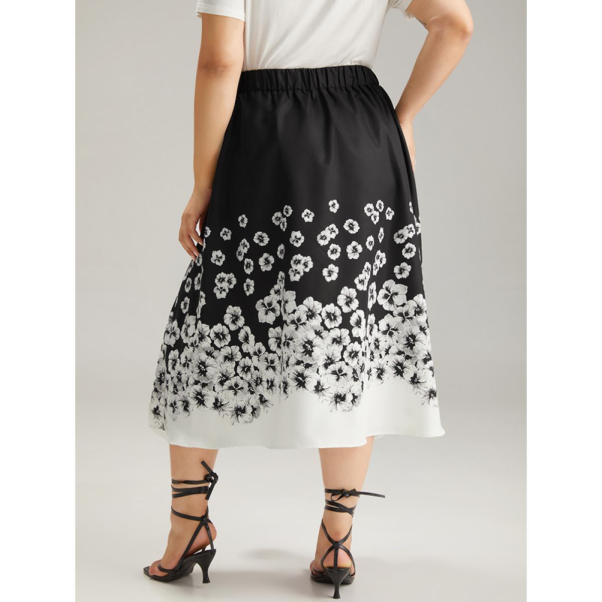 Plus Size Ombre Boho Print Pocket Elastic Waist Skirt Women Black Elegant Elastic Waist Loose No stretch Pocket Dailywear Skirts BloomChic 12/L Product Image