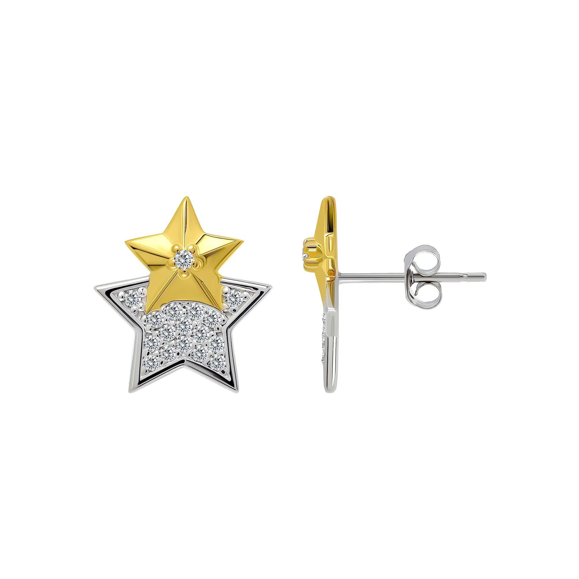 Aleure Precioso Sterling Silver Cubic Zirconia Double Star Stud Earrings, Women's Product Image
