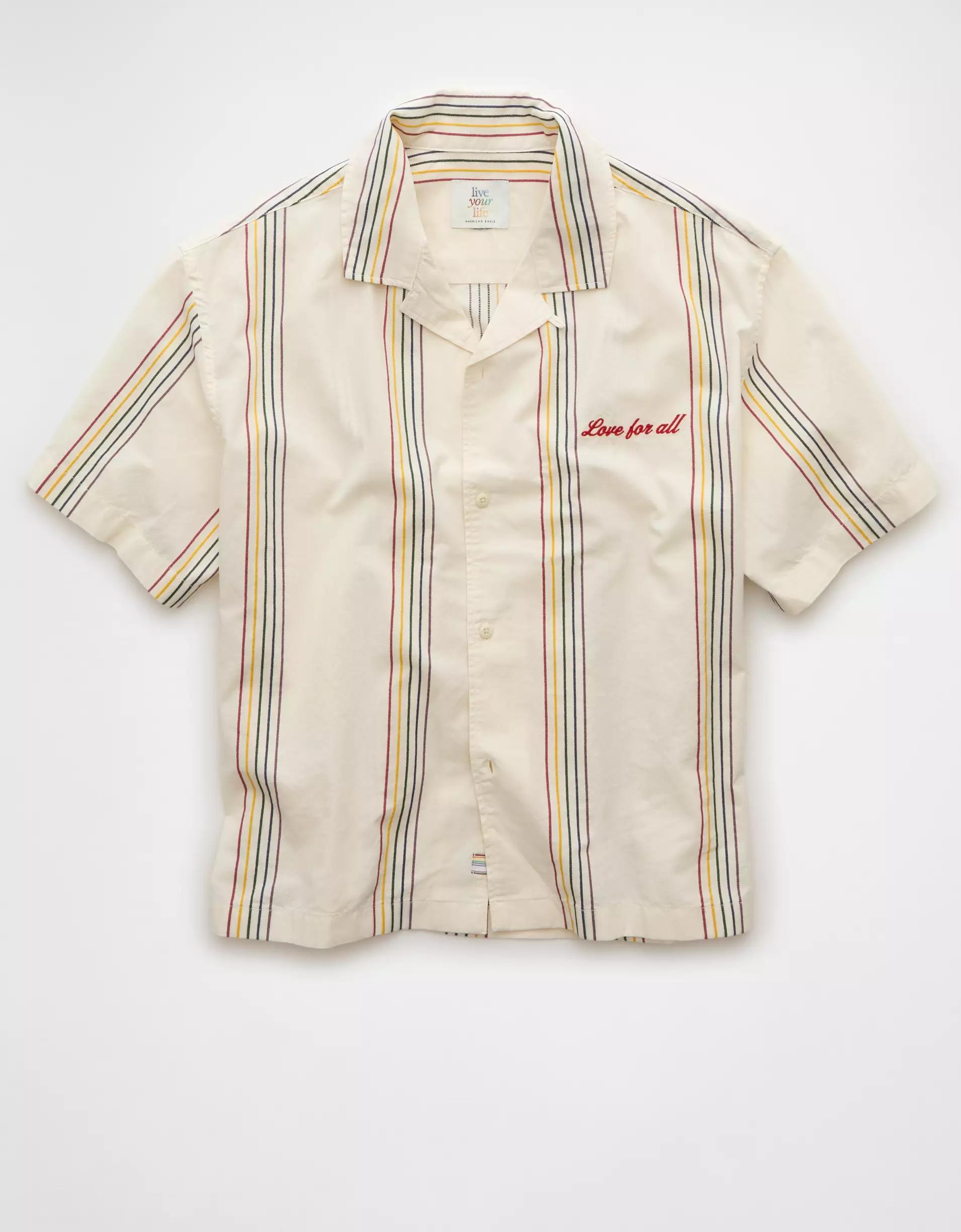 AE Pride Poolside Embroidered Striped Button-Up Shirt Product Image