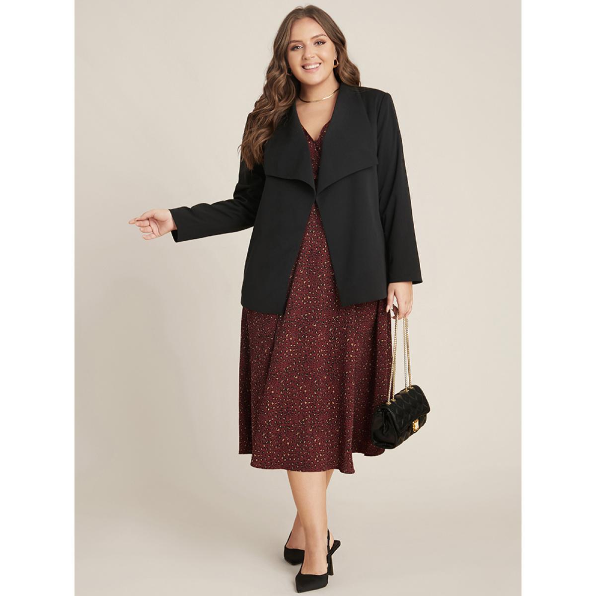 Plus Size Leopard Lantern Sleeve Pocket Wrap Midi Dress Scarlet Women Office Elastic Waist V-neck Long Sleeve Curvy Midi Dress BloomChic 30/6X Product Image