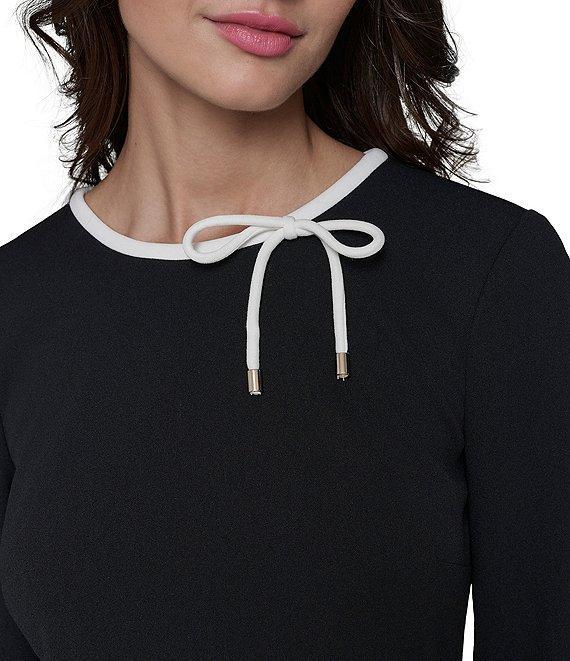 KARL LAGERFELD PARIS Scuba Crepe Round Neck 3/4 Bell Sleeve Flounce Hem Sheath Dress Product Image
