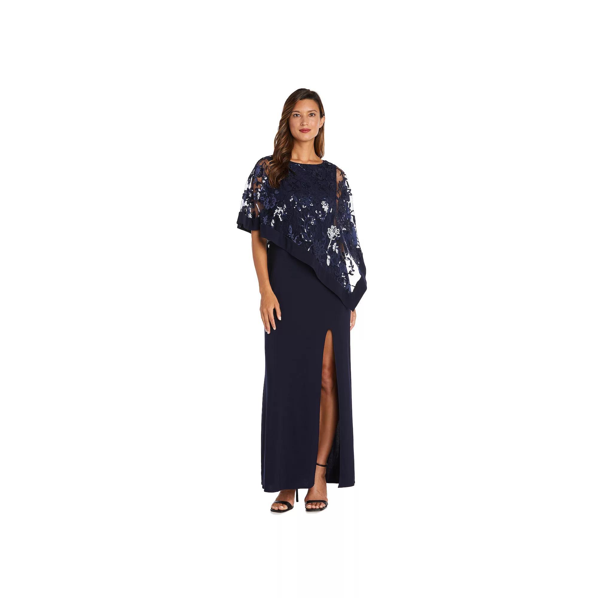 Women's R&M Richards Embroidered Sequin Lace Poncho & Maxi Dress Set, Size: 6, Blue Product Image