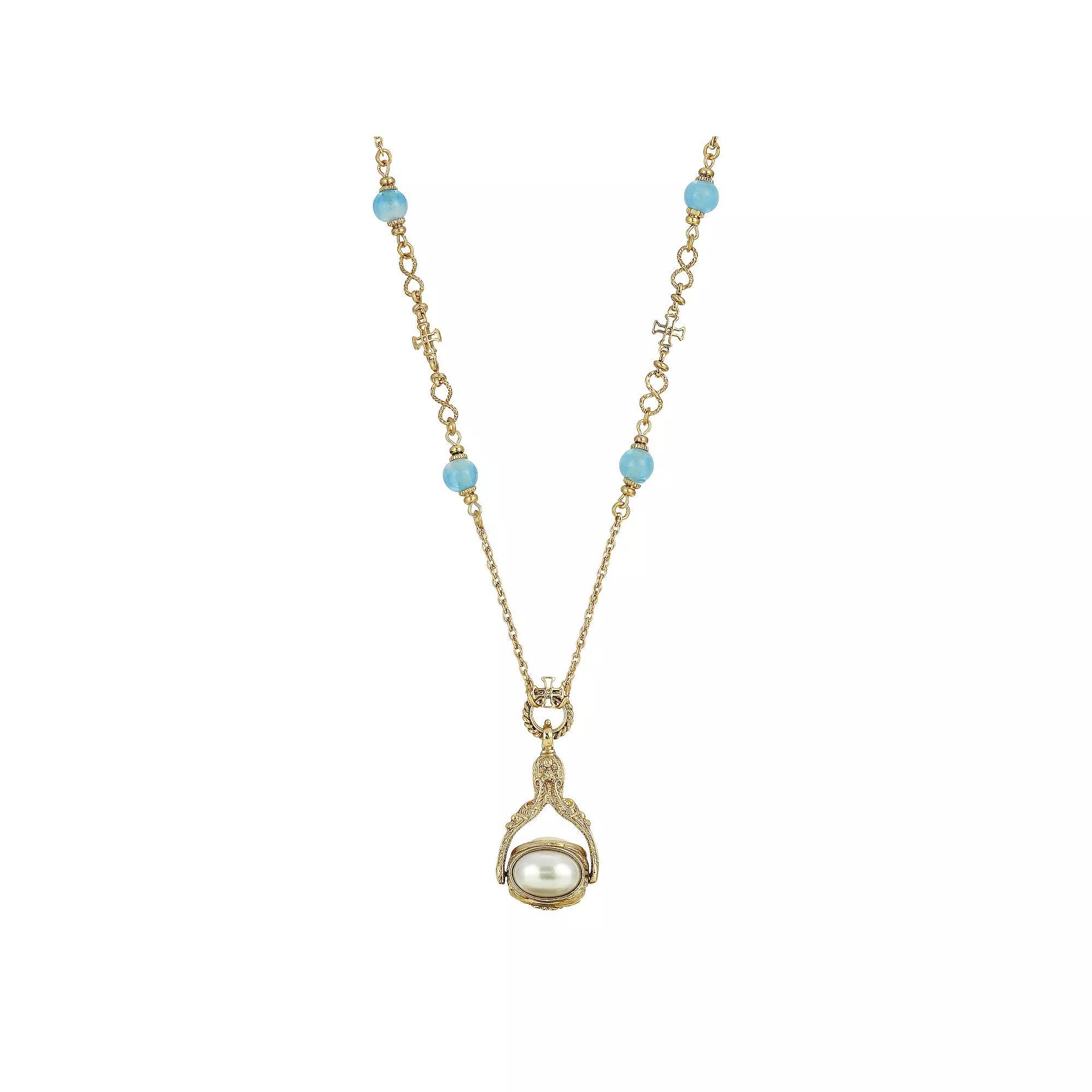 Symbols of Faith Blue Mary Cameo Spinner Necklace, Womens Product Image