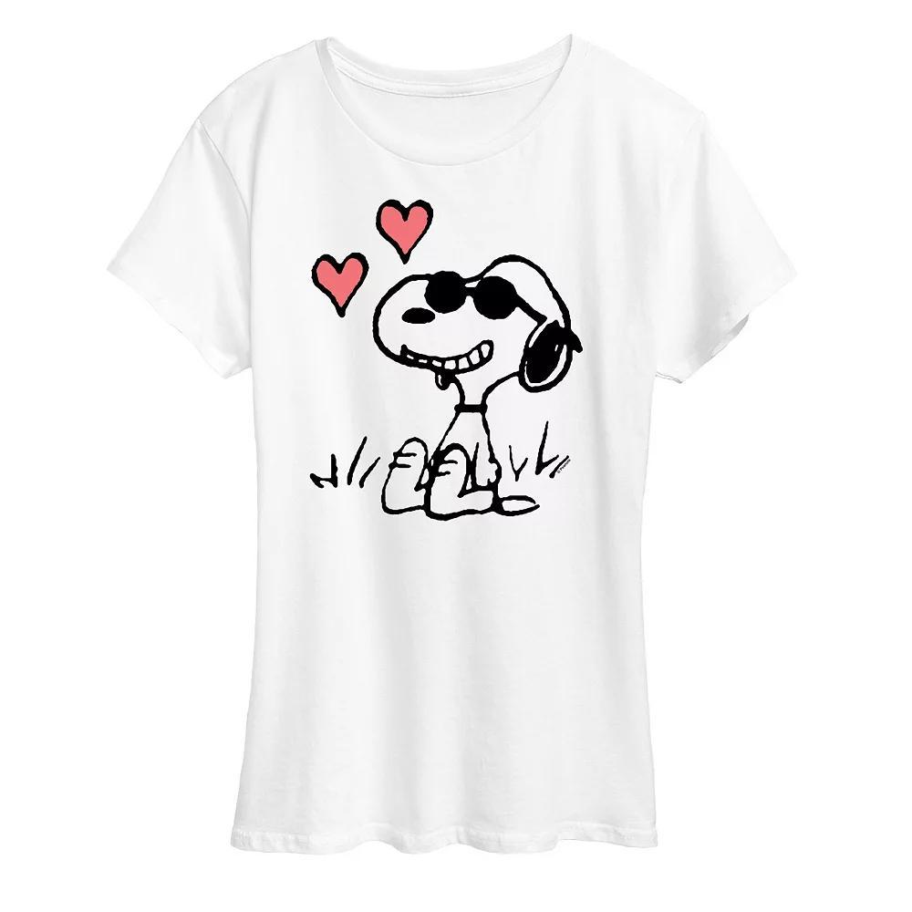 Womens Peanuts Snoopy Joe Cool Sitting Hearts Graphic Tee Product Image