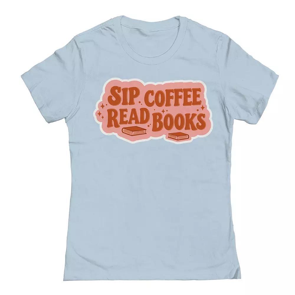 Junior's Sip Coffee Read Books Retro Graphic Tee, Women's, Size: Large, Light Blue Product Image