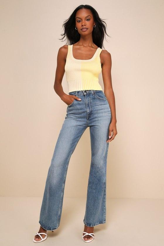 Made to Be Mod Yellow Color Block Ribbed Cropped Tank Top Product Image
