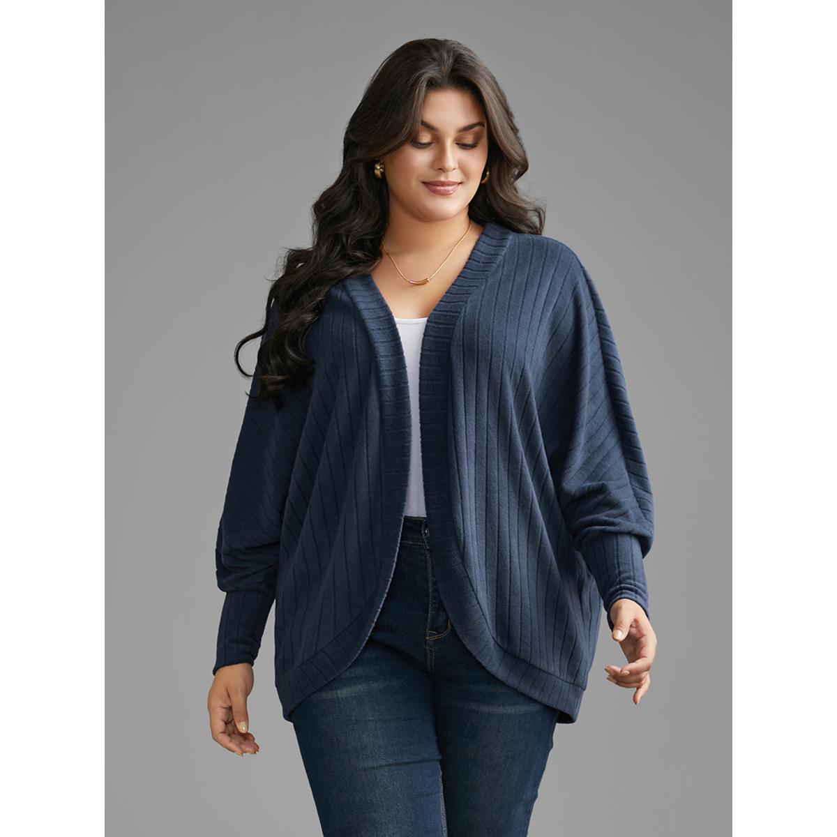 Plus Size Plain Pit Strip Curved Hem Coat Women Aegean Elegant Texture Ladies Everyday Winter Coats BloomChic 30/6X Product Image